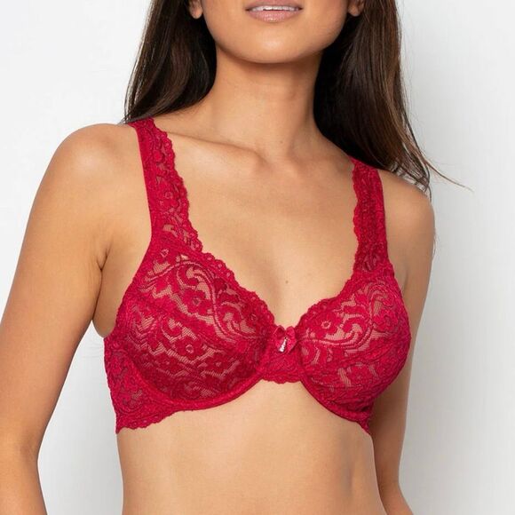 Smart & Sexy Signature Lace Unlined Underwire Bra Floral Red Women 38D New - Picture 7 of 9